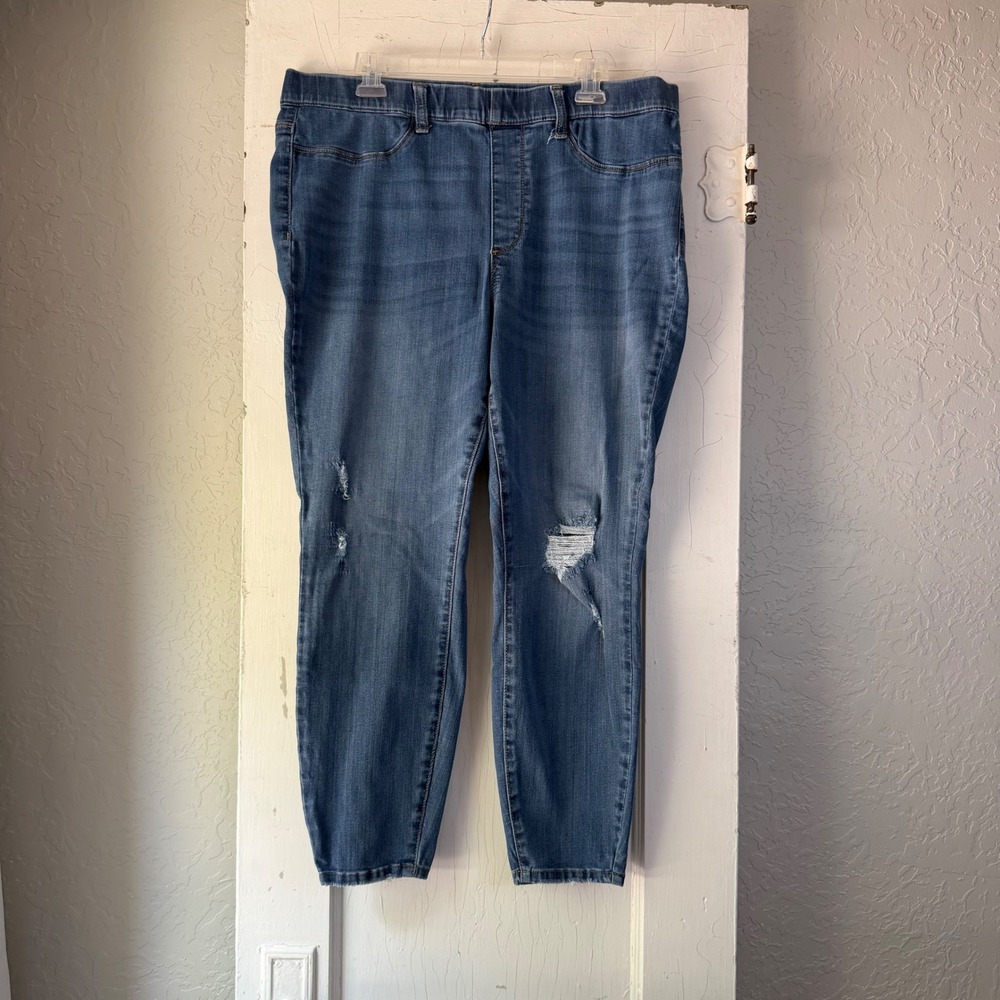 Judy Blue‎ Womens 20W Skinny Fit Distressed Pull On Jeans Medium Wash Denim 26